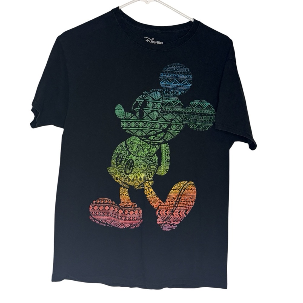 Disney Mickey Mouse Rainbow Geometric Graphic Tee - Black - Size Medium